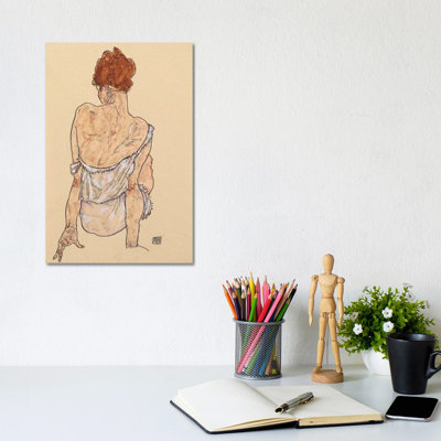 Seated Woman In Underwear, Rear View, 1917 by Egon Schiele - Painting on Canvas