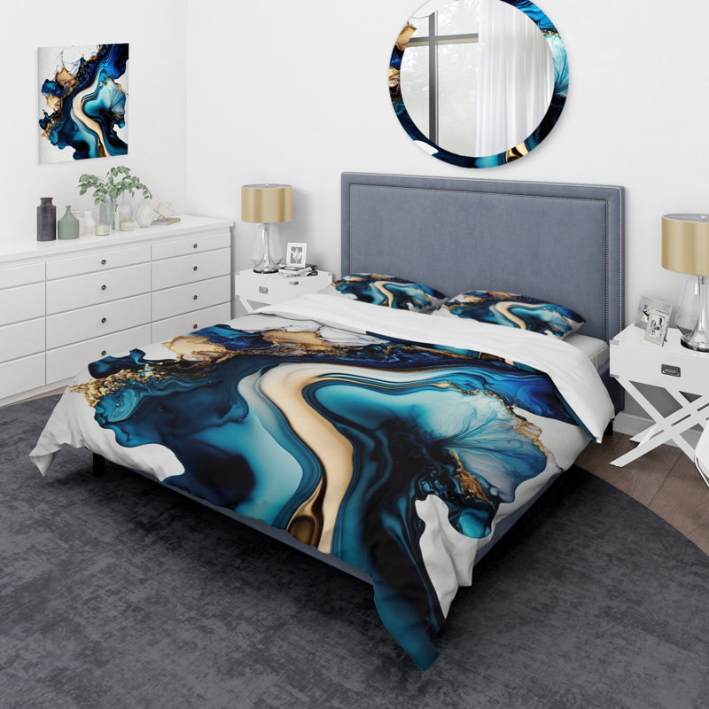 Ensemble de housse de couette en microfibre / polyester Abstract Marble Geode Blue II
