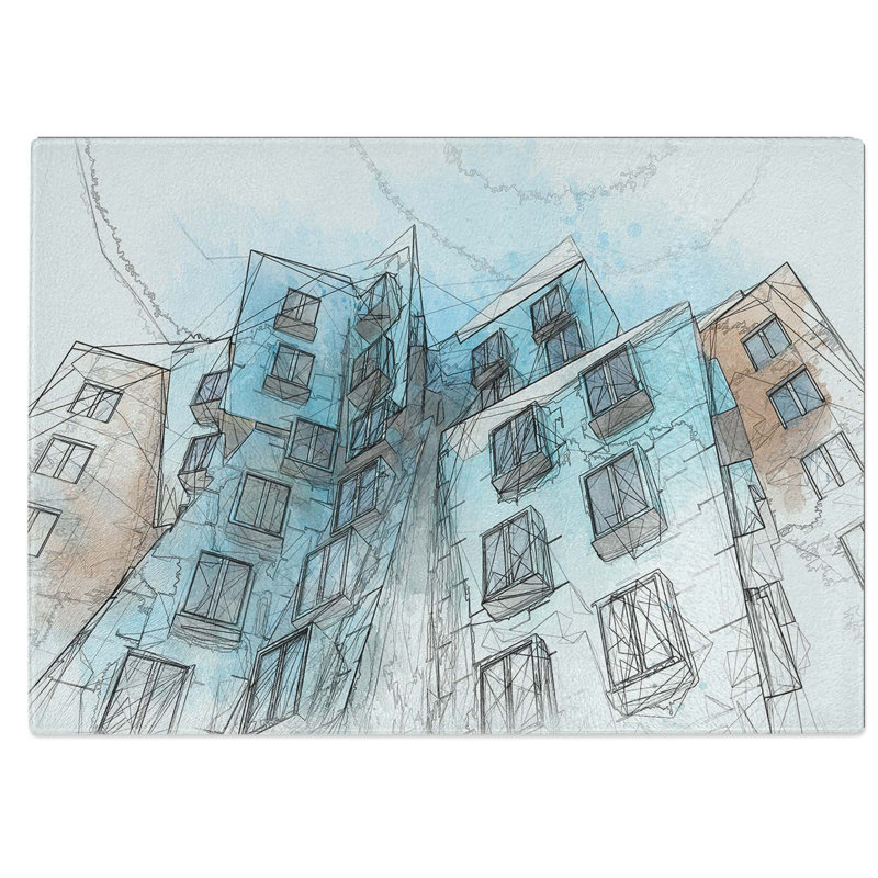 Tempered Glass Architecture Sketch Vol.22 Chopping Board, 28.5 cm W x 20 cm L