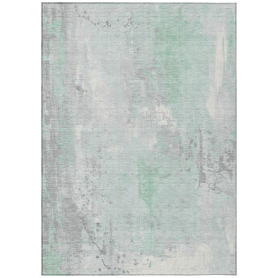 Machine Washable Indoor/Outdoor Xhevrie Mint Rug