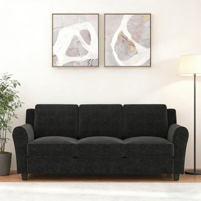 80.7" Wide Modern 3-Seater Flannelette Sofa with Rounded Arms for Living Room & Apartment 