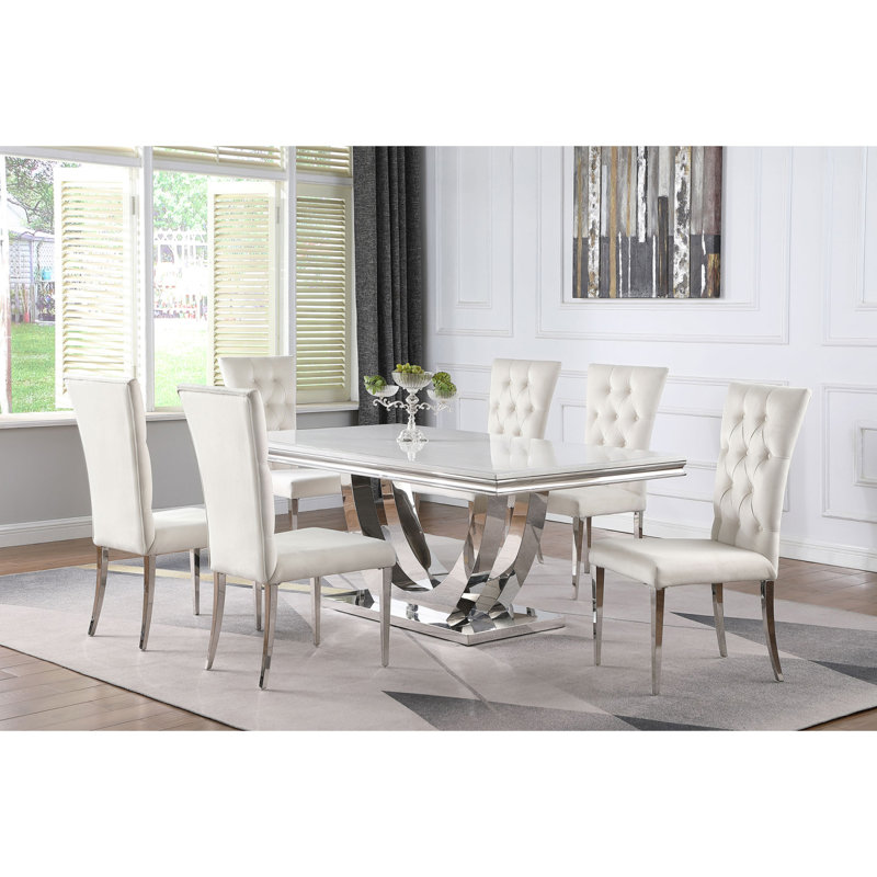 Allessandra White 7-Piece Rectangular Dining Room Set