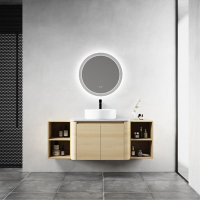 Meuble-lavabo de 137 cm (54 po) avec lavabo en céramique décorative, 2 étagères de rangement, portes à fermeture amortie, emballage démontable, contreplaqué – conception compacte, fonctionnement silencieux, grande capacité avec lavabo et meuble-lavabo, surface résistante à l'eau, facile à installer