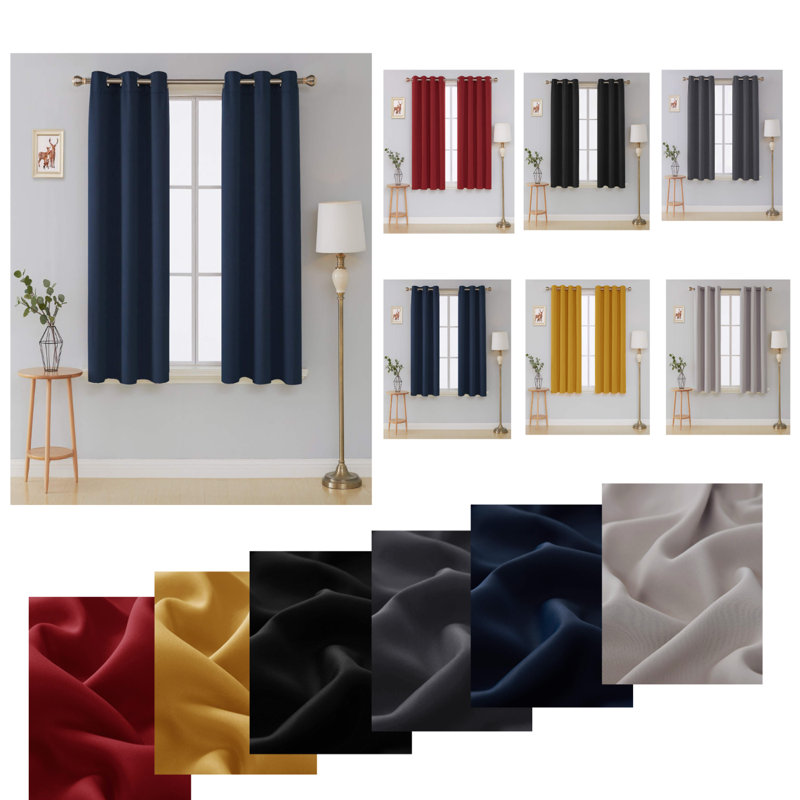Jeffro Pair Eyelet Blackout Curtains, 116.84cm Width x 228.6cm Drop, Grey