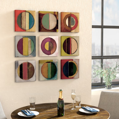 «Textured Circles Green and Red», ensemble de 9 toiles d'art mural