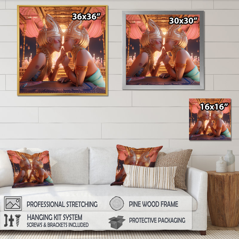 «Goddess Kissing Divine Love I», reproduction sur toile, H 24 po x l 24 po x P 1 po, Cadre simple blanc