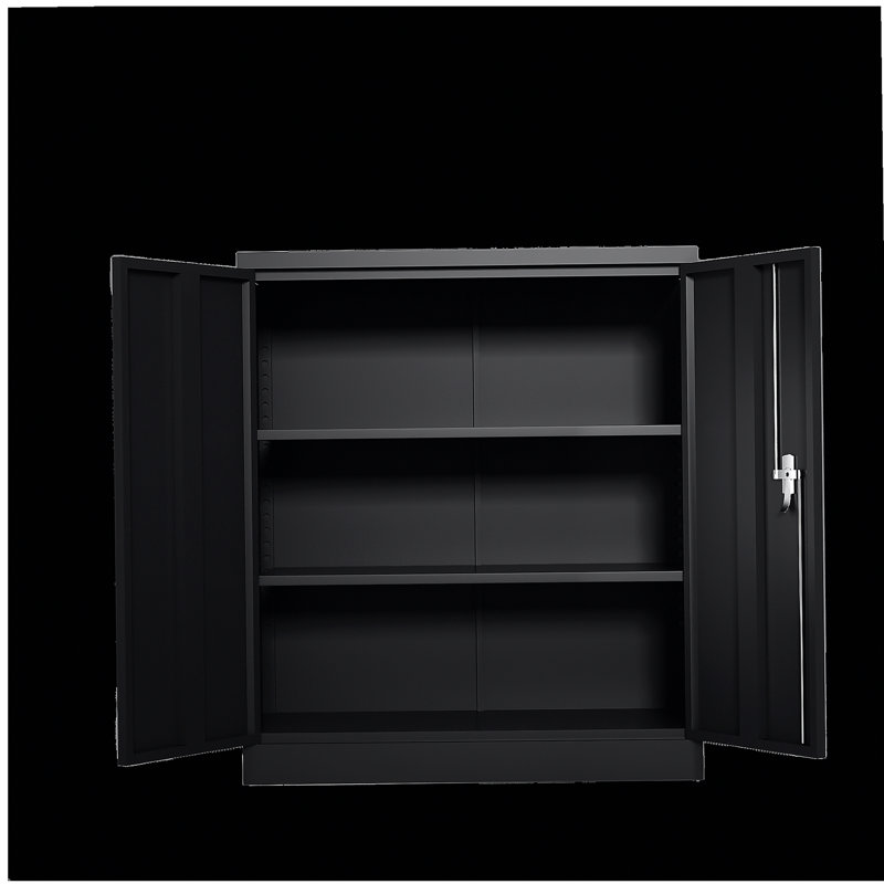 Metal Storage Cabinet with 2 Doors and 2 Shelves, Lockable Steel Storage Cabinet for Office, Garage, Warehouse