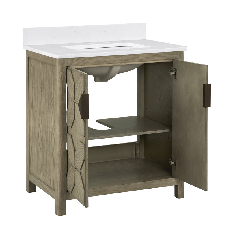 Emporia 30" Single Vanity With White Calacatta Vicenza Quartz Top, Pre Assembled