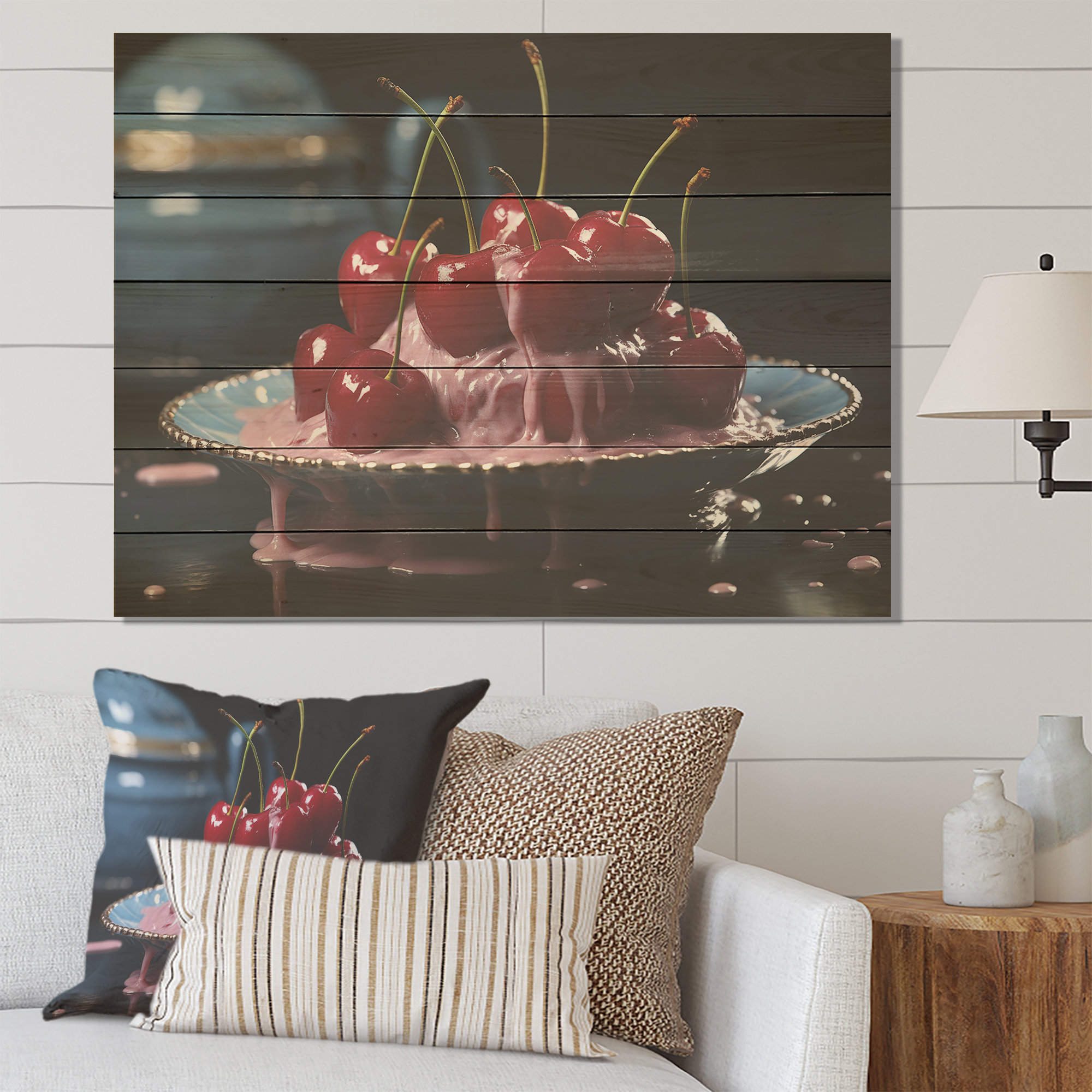 Ophelia & Co. Cherry Sundae Dessert Explosion Cherry On Wood Print
