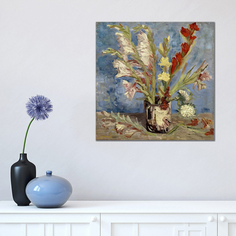 Vase With Gladioli & China Asters, 1886 by Vincent Van Gogh - Wrapped Canvas Painting, 45.72 cm H x 45.72 cm W x 1.91 cm D