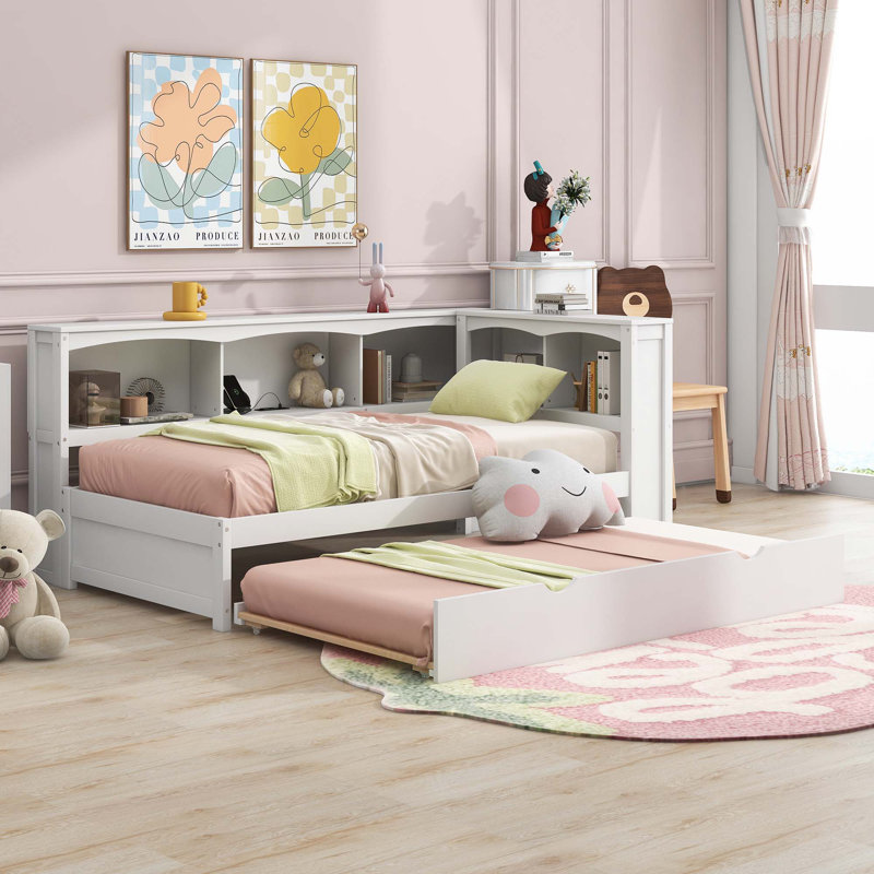 Daybed With Trundle,Storage Cabinets And USB Ports, White