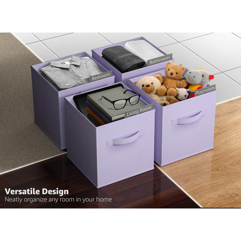 11" Foldable Fabric Storage Cube Bins with Handles, Pastel Purple