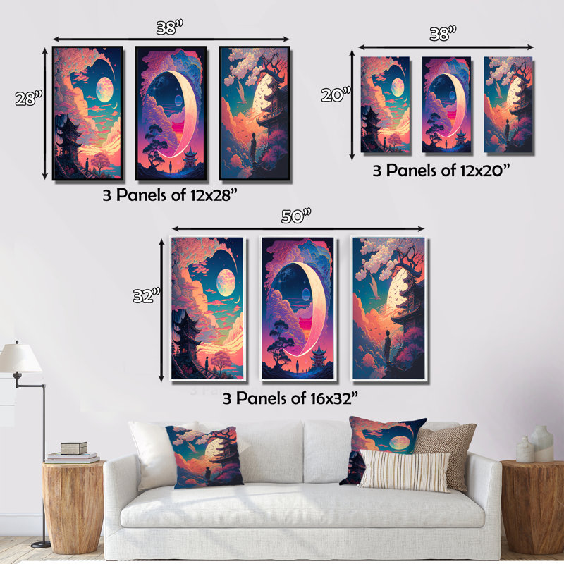 «Magic Mythical Visions Of Antique Legends I», 3 pièces, H 48 po x l 32 po, Cadre flottant doré