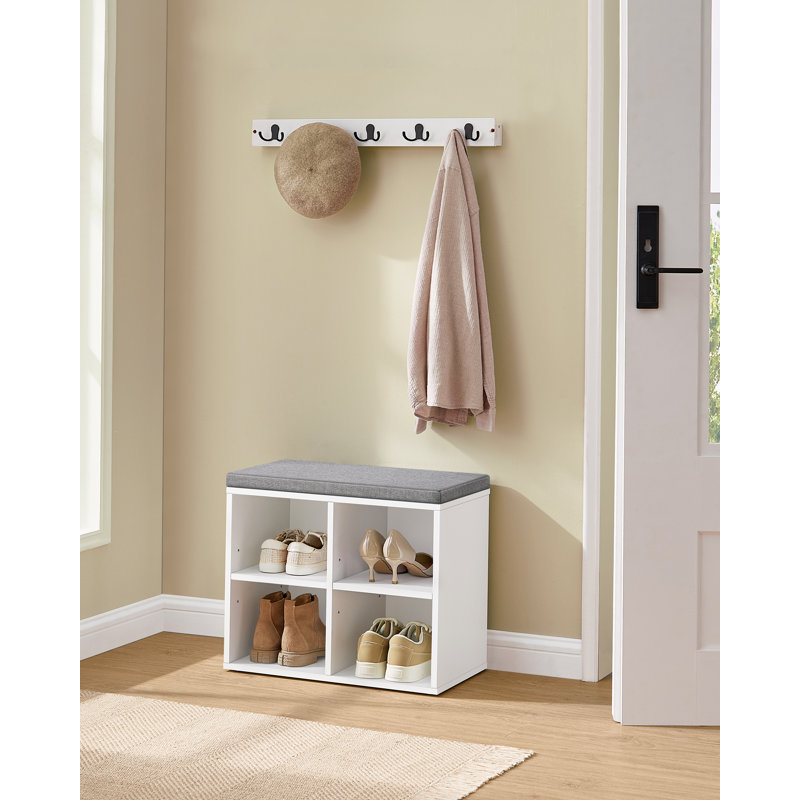 Fabric Upholstered Storage Bench, Grey/White