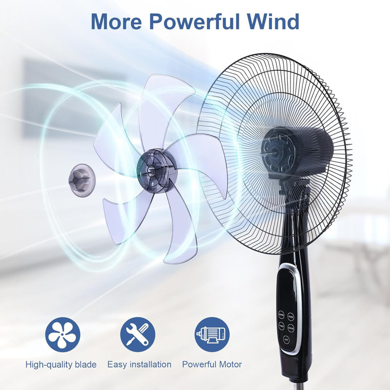 Black Adjustable Height Oscillating Floor Fan with Remote Control