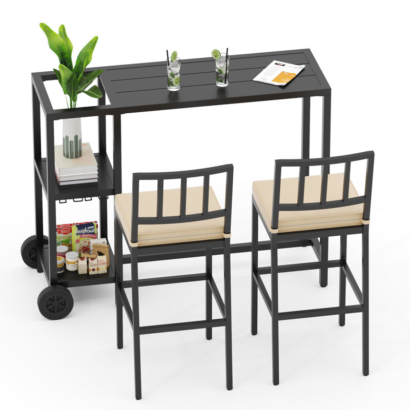 2-Person Outdoor Dining Set with Shelves and Cushions