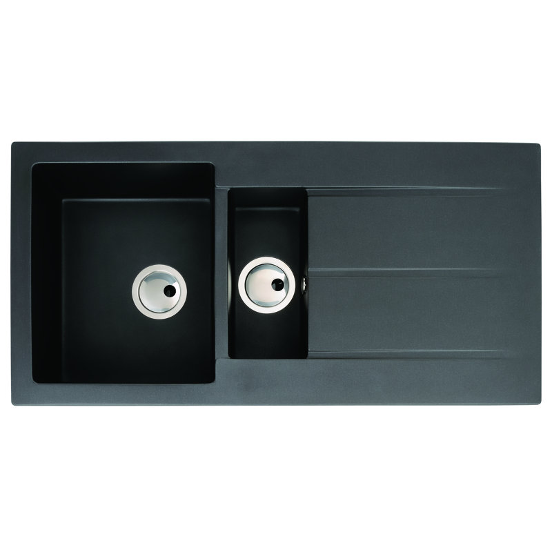 Abode Designs Zero 500mm W Double Bowl Granite Kitchen Sink, Black