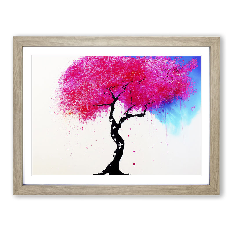 Cherry Blossom Tree Drip - Single Picture Frame Painting, 46cm H x 64cm W x 2cm D, Oak