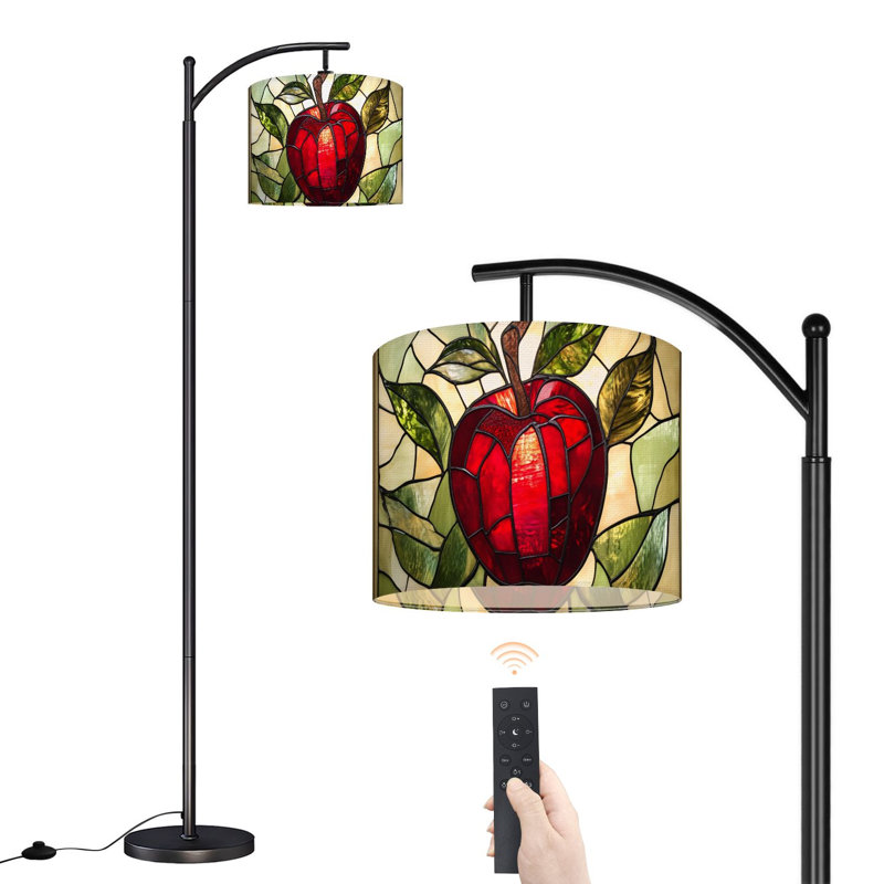 Lampe sur pied à arc avec abat-jour réglable pommes rouges Lampe sur pied à 3 températures de couleur à intensité variable avec interrupteur au pied pour la chambre à coucher