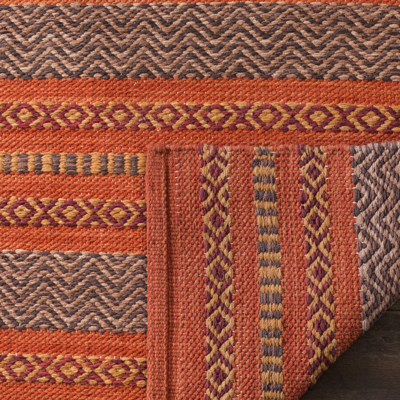 Tapis orange / rouge en coton tissé à plat Bokara Hills, Rectangle 3 pi x 5 pi