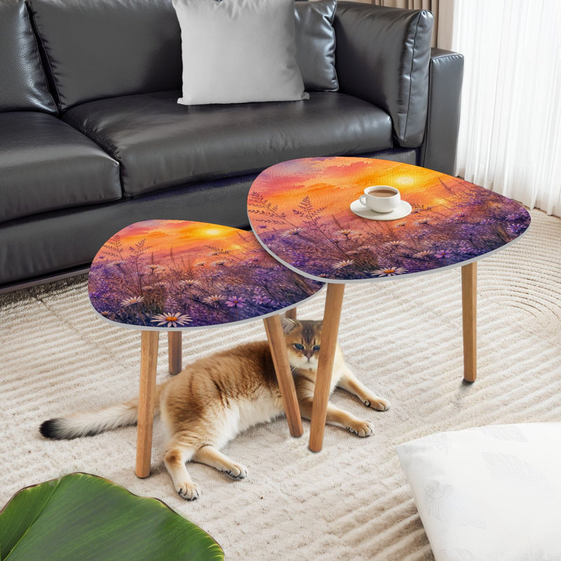 Ensemble de 2 tables basses gigognes triangulaires Wildflowers Sunset