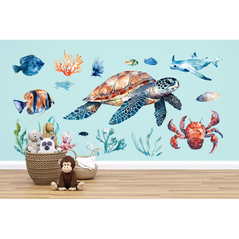 Autocollants muraux chambre de bébé tortue de mer, H 24 po x l 13 po