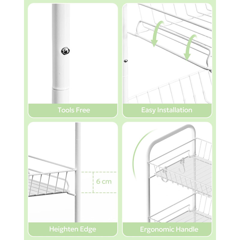 White Metal 4-Tier Rolling Utility Storage Cart with Removable Wire Baskets
