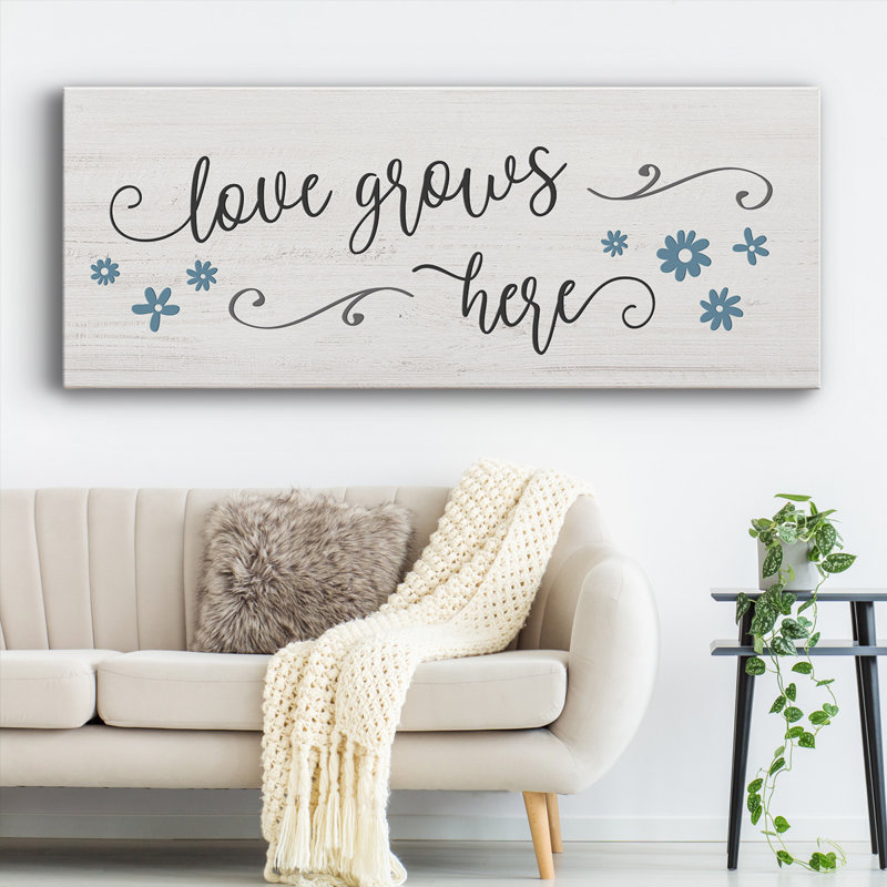 «Love Grows Here On Canvas», art textuel, H 24 po x l 60 po x P 1,5 po