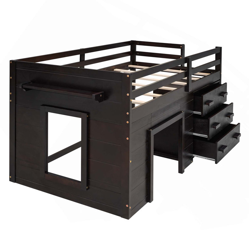 Lit mezzanine simple avec armoire et tablette, Espresso