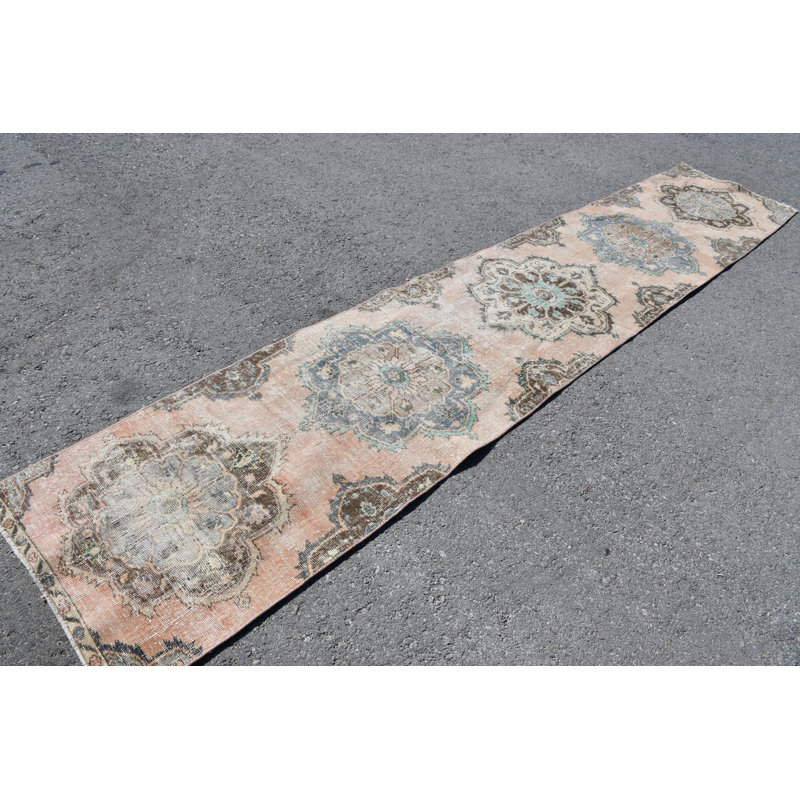 Tapis de couloir vintage turc Oushak décoratif pour la cuisine, le couloir et le couloir SN-5310 - bleu / rose