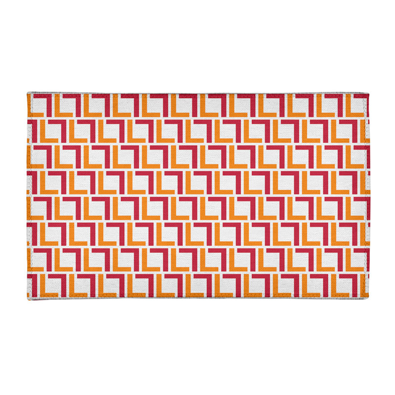 Tapis géométrique blanc cassé / orange / rouge, Rectangle 3 pi x 5 pi