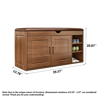 Armoire à chaussures en bois d'hévéa massif avec siège rembourré pour un usage domestique