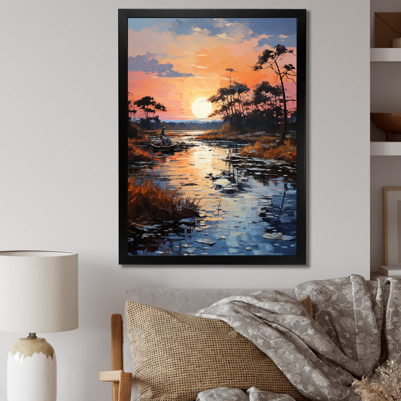 «Peach River Sapphire Serenity I», reproduction sur toile, H 20 po x l 12 po x P 1 po, Cadre photo noir