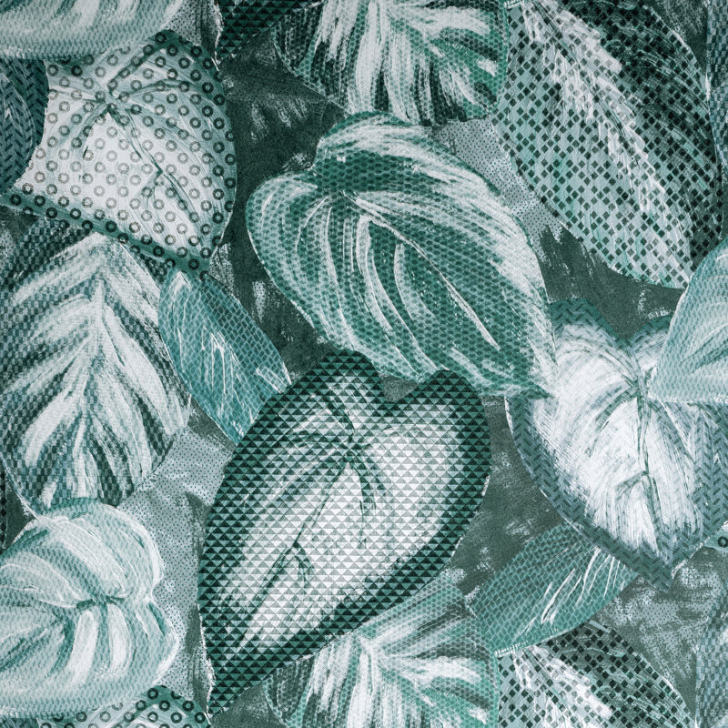 Chelchowska Collection Glass Bead Finish Ficus Leaf 10.05m x 70cm Wallpaper Roll, Teal