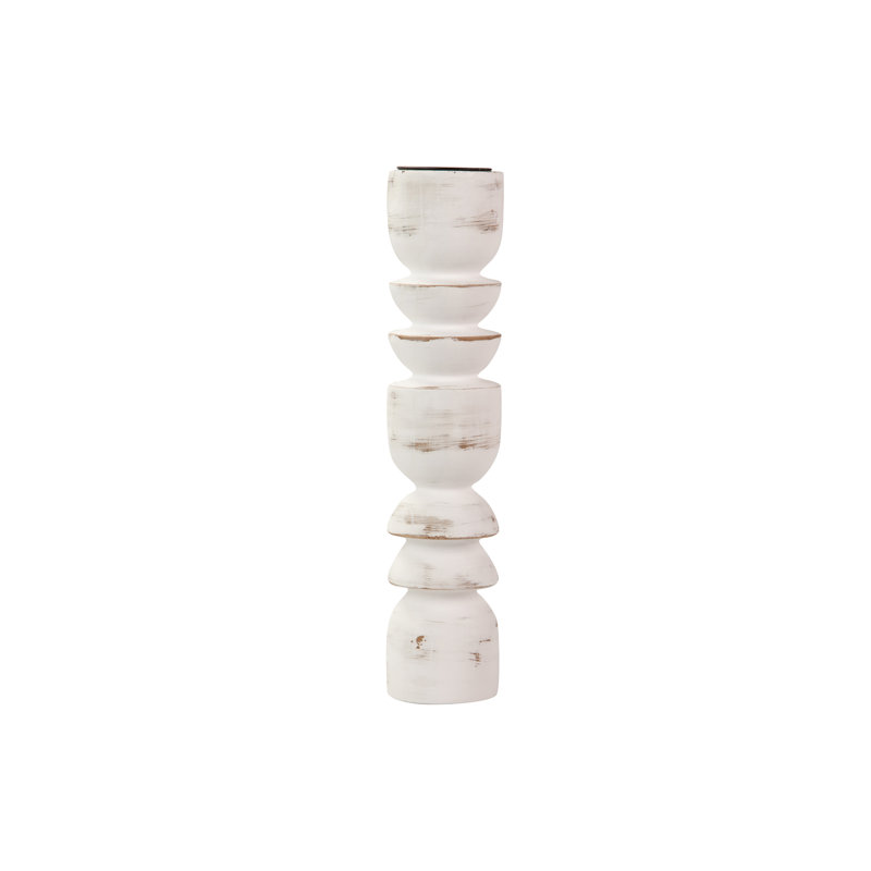 Wood Tabletop Candlestick, White
