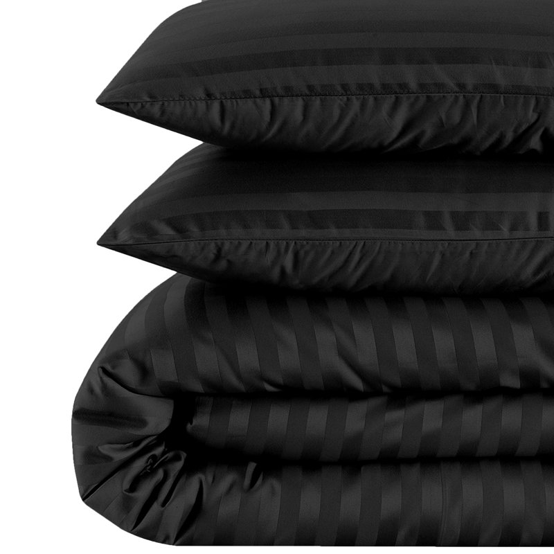 Klarita 250 TC Microfibre Reversible Striped Duvet Cover Set with Pillowcases, Black, Double - 2 Pillowcases (50 x 75 cm)