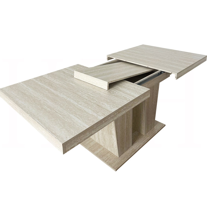 Rectangular Extendable Dining Table, Suitable For 6-10 People, With Veined Travertine Pattern, Dimensions 160-200 Cm, Simple And Elegant.