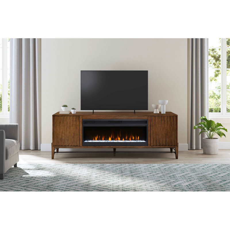 Warsama Mid-century Modern Fireplace Console, Entertainment Storage, TV Stand, Fully Assembed, Brown