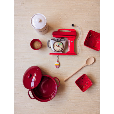 Red Vintage Style Mixer with Cupcake Battery Operated Sculpted Pendulum Wall Clock 16.5 Inch