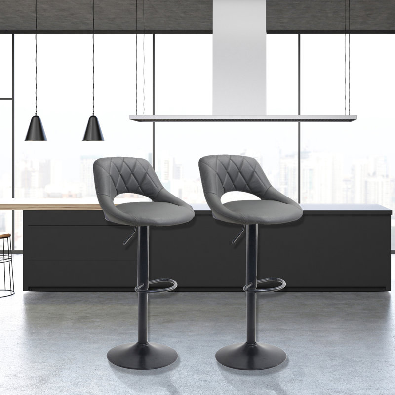 Brooklington Swivel Upholstered Adjustable Height Counter Stool with Metal Frame, Dark Grey