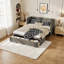 Grand lit escamotable avec charge USB et panneaux géométriques - Lit armoire en pin gris-385540150