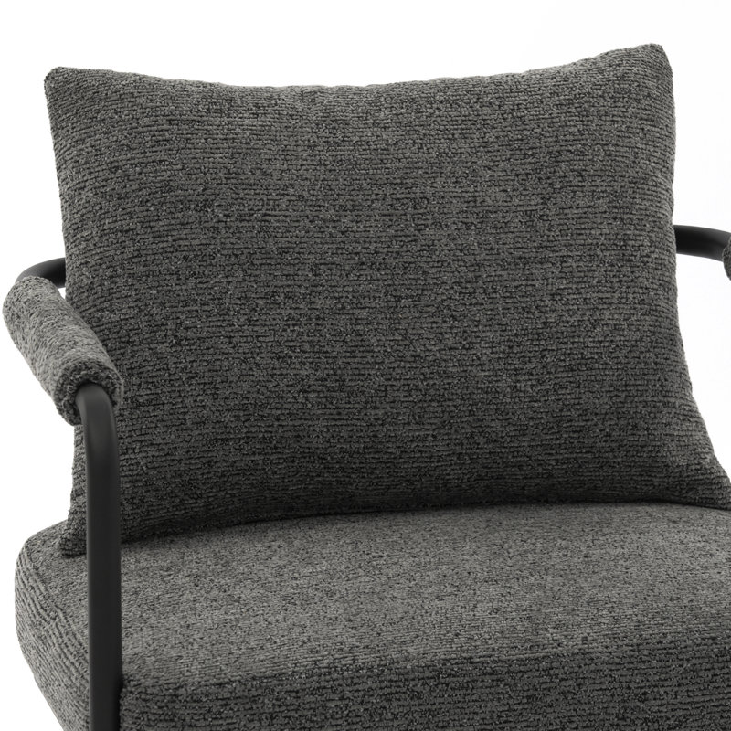 Chaise d'appoint rembourrée Mid-Century moderne avec coussin ultra épais et structure en métal industriel, Gris foncé