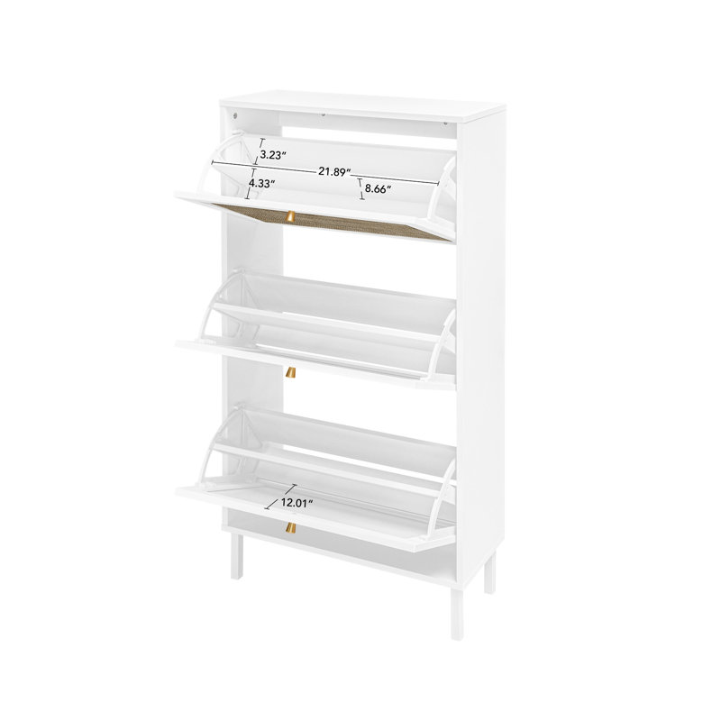 3 Door Shoe Rack, Freestanding Modern Entryway Storage, 44Lb Load Capacity, Engineered , -Proof, , Sun-, No Burrs, Delicate Finish, 2 Compartments Each Layer, Gold Handle For Smooth Operation, Matte