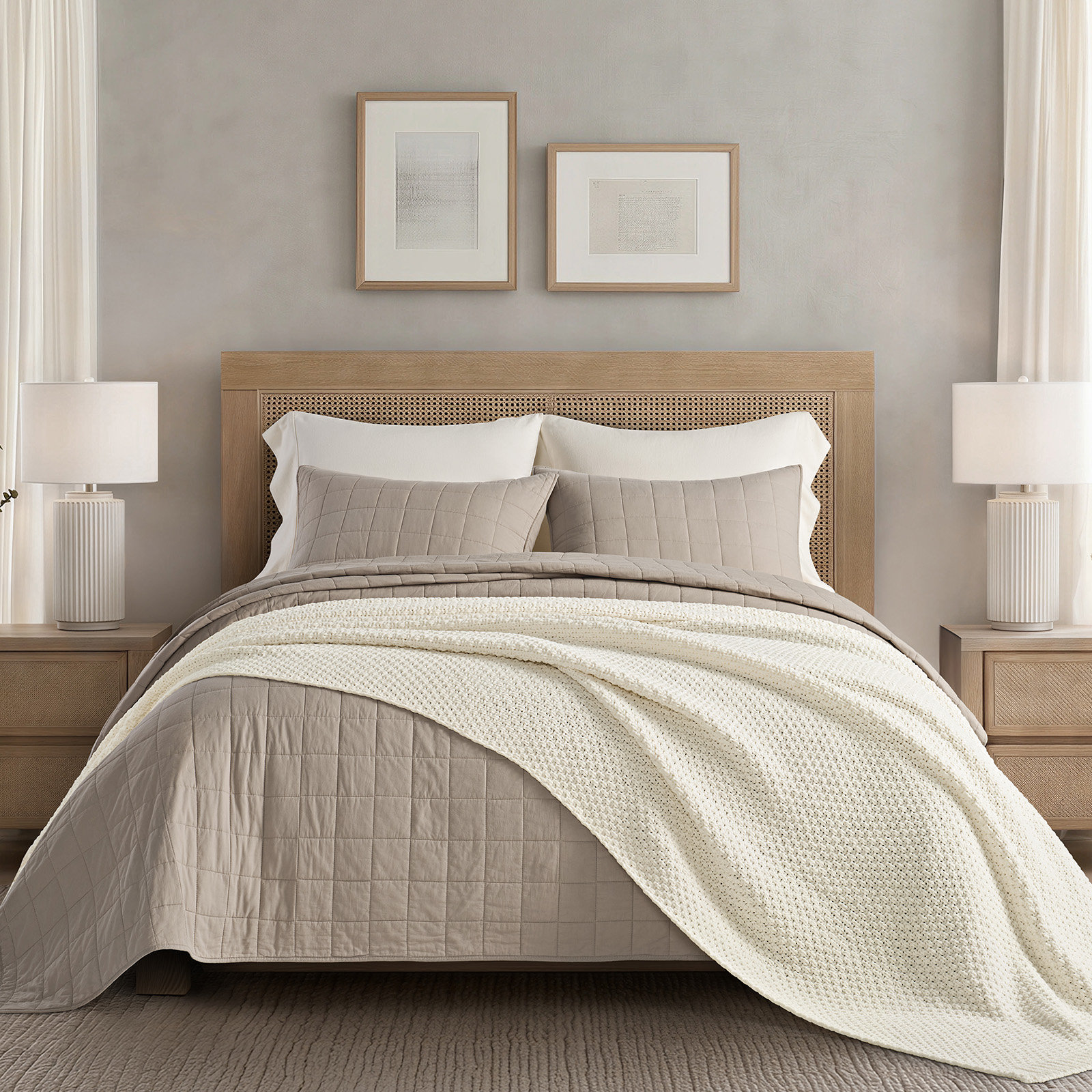 Chunky Chenille Knit Throw Blanket, Ivory White, 108" L x 92" W