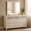 Commode large Dini avec miroir, 7 tiroirs décoratifs scintillants, bois blanc-117056026
