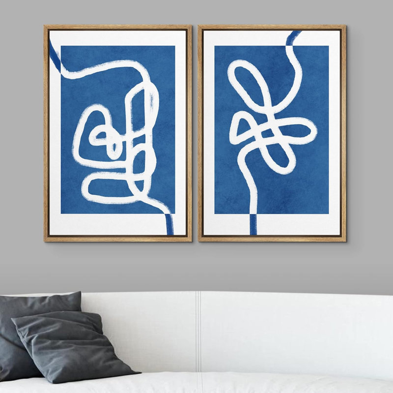 "Blue Abstract Swirly Minimalist", reproduction sur toile 2 pièces