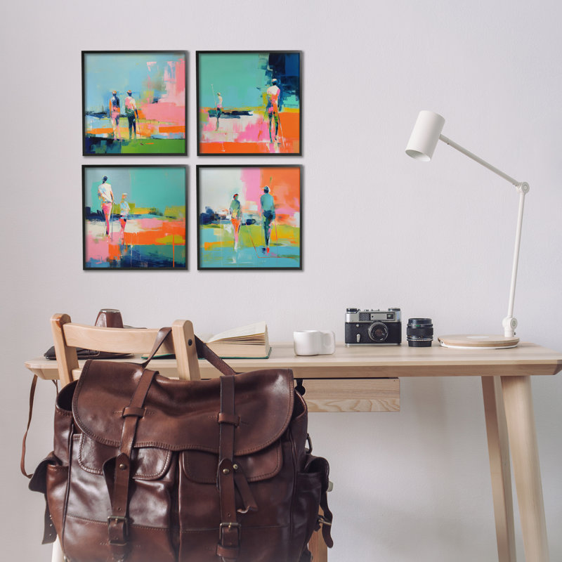 «People on Golf Course», ensemble de 4 giclées par Irena Orlov, Giclée encadrée noir minuit, H 12 po x l 12 po