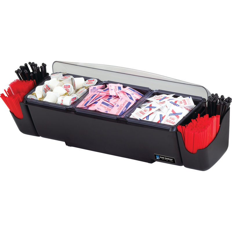 Black Plastic 6 Quart Domed Garnish Tray with 3 Compartments