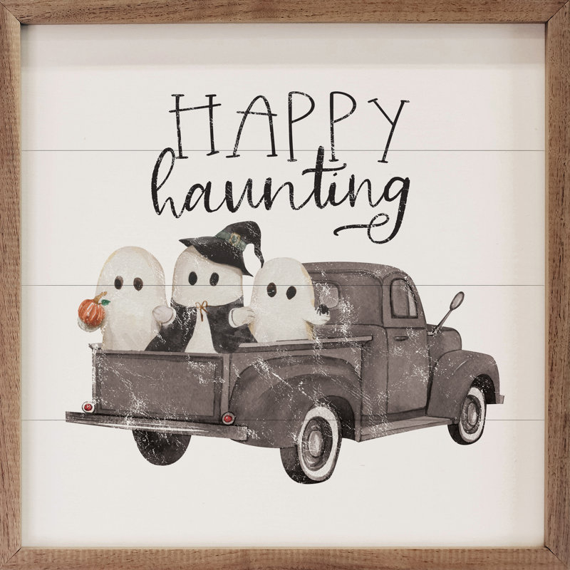 Camion fantôme heureux et obsédant - blanc, H 8 po x l 8 po