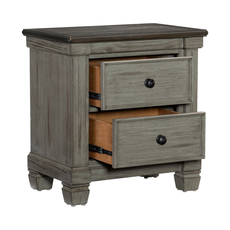 Mobilier de chambre classique style transitionnel rustique et à 2 tiroirs avec table de chevet et 1 pièce